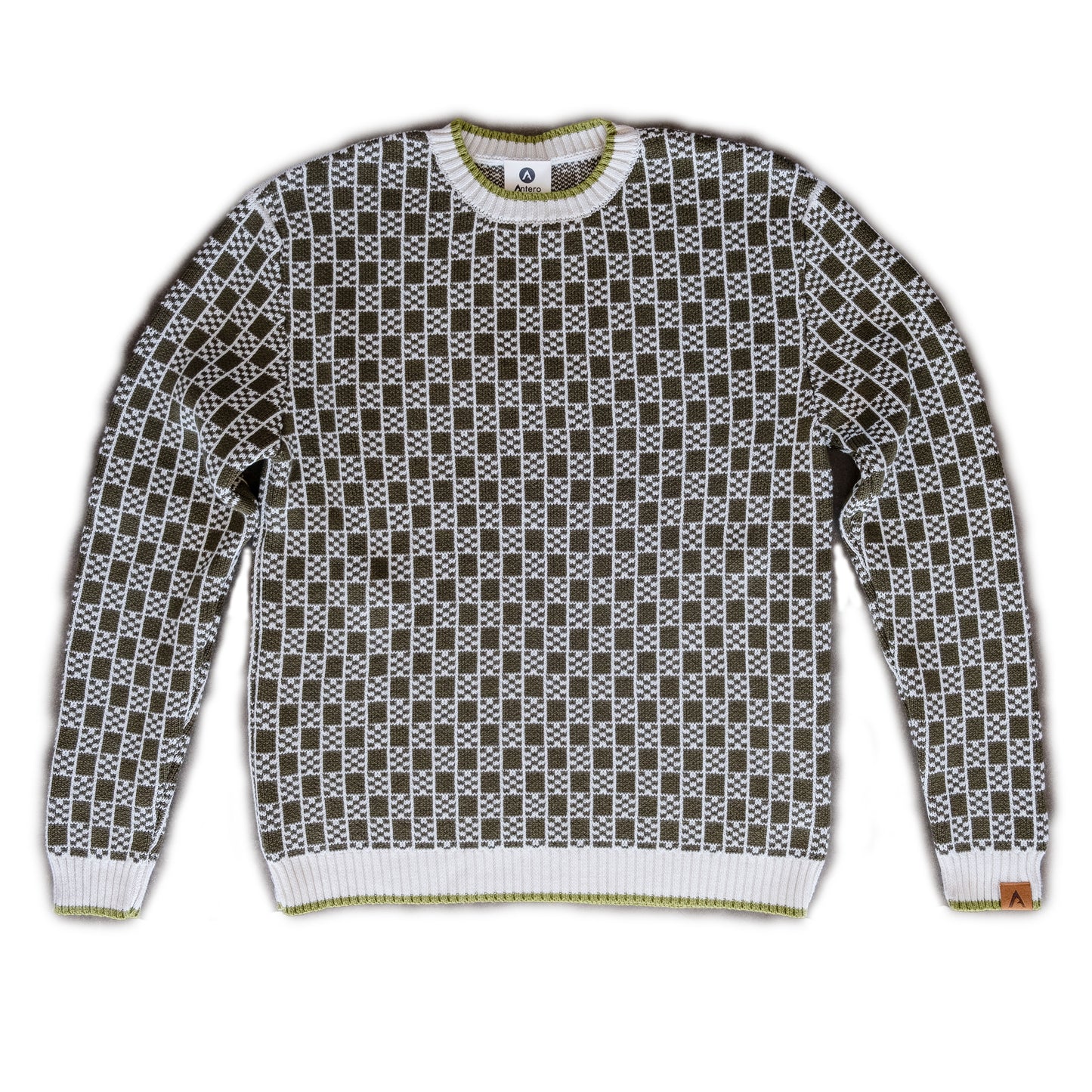 Patterned Crew Sweater - Olive Green / Natural