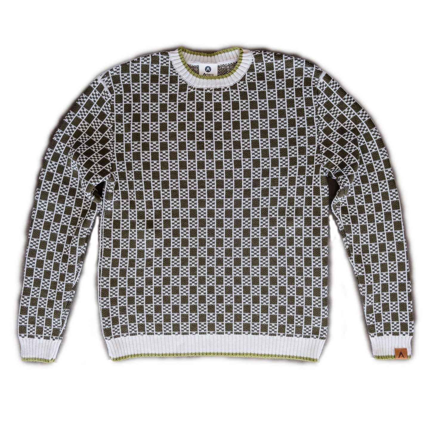 Patterned Crew Sweater-Olive Green / Natural
