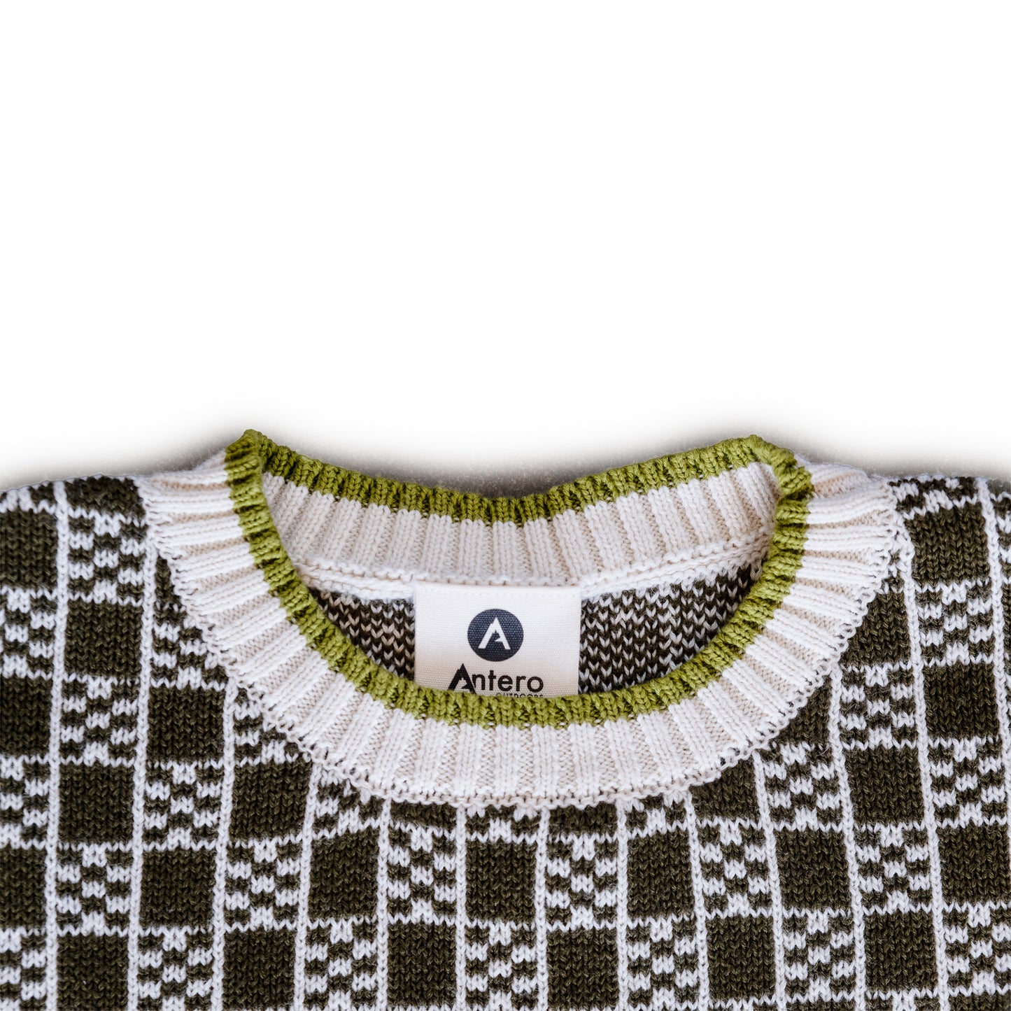 Patterned Crew Sweater - Olive Green / Natural