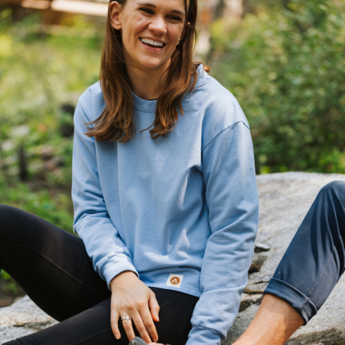 100% Organic Cotton French Terry Pre-washed Slightly Cropped Length 2 Colors Natural | Lake Blue Made in the USA