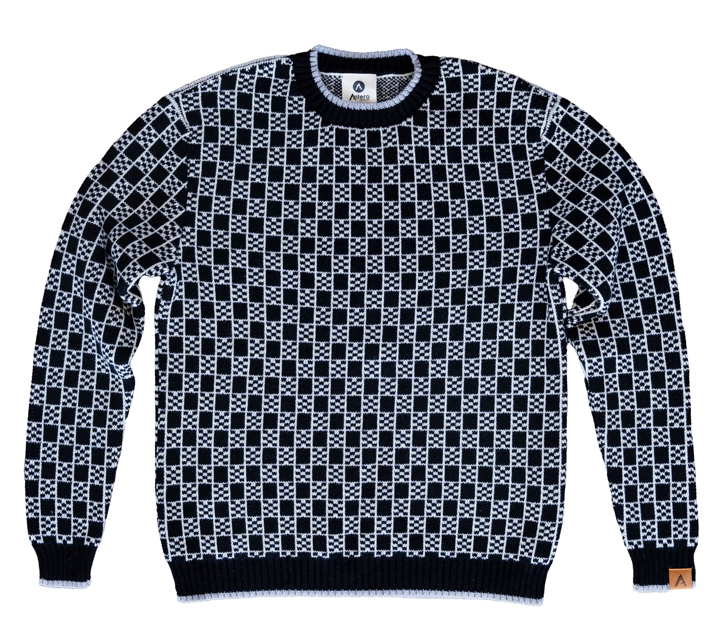 Patterned Crew Sweater-Black / Natural