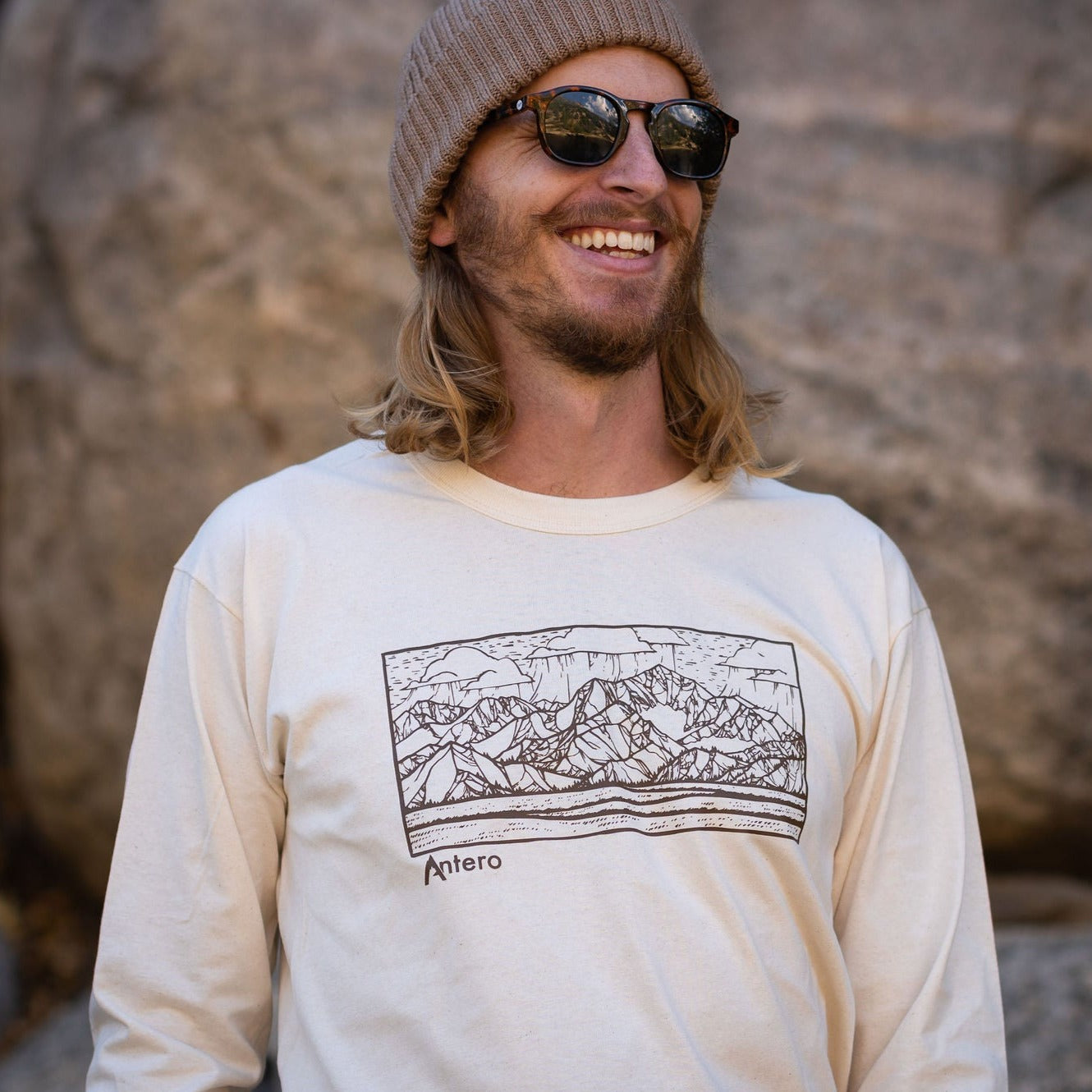  100% Organic Cotton   Color | Natural   Crew Neck  Ribbed cuff  Made in the USA  Features artwork by local Salida CO artist Brinkley Messick